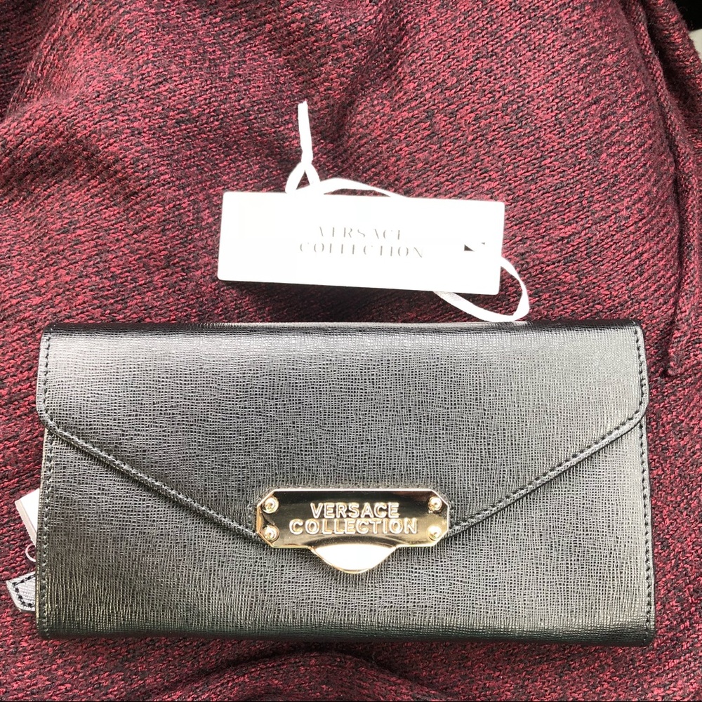 BNWT auth Versace Collection black leather wallet - Picture 1 of 8